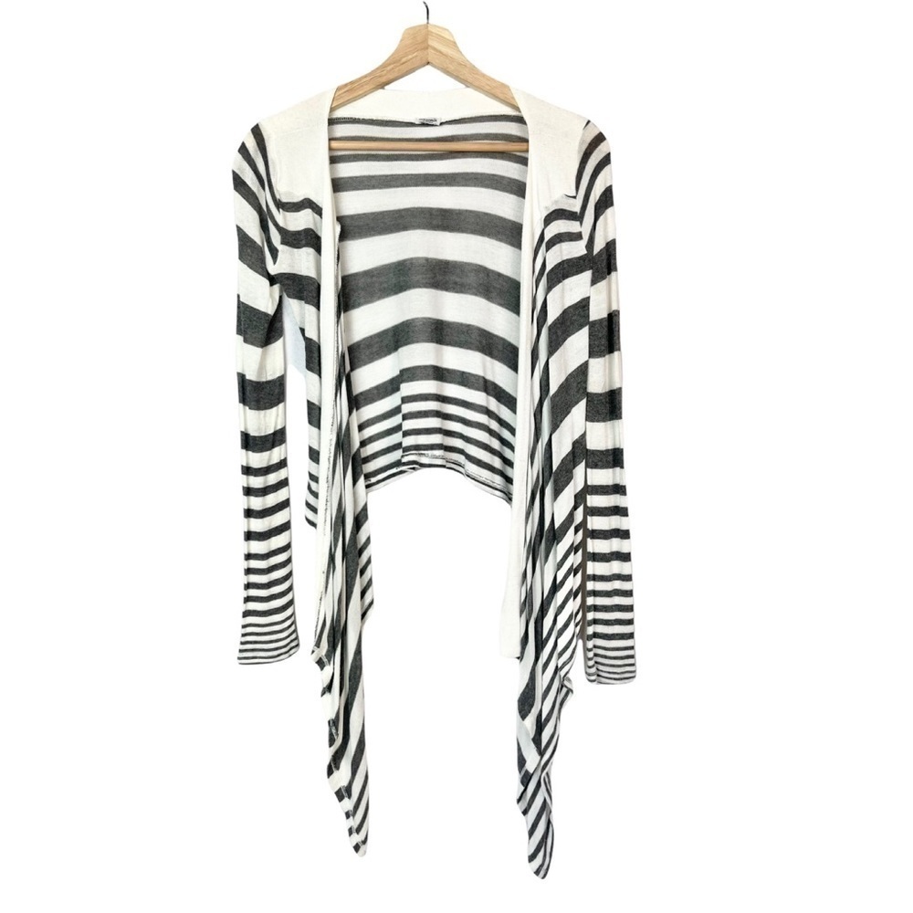 Splendid Gray & White Stripe Waterfall Knit Cardigan Sweater XS